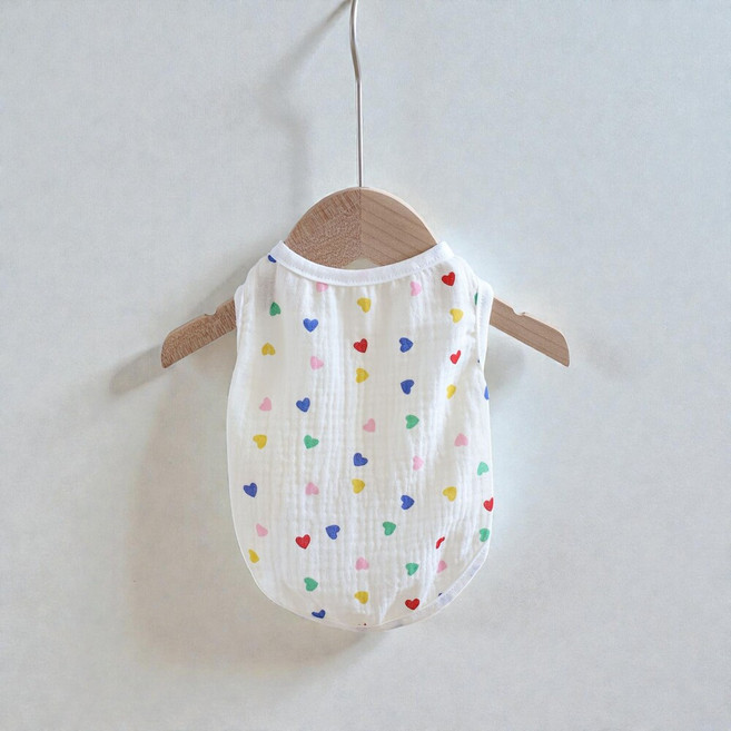 루핑 강아지 순면 면거즈 민소매 실내복 잠옷, 1개, 레인보우 하트