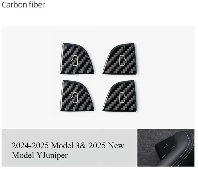 2025 테슬라 모델 Y 주니퍼 3 하이랜드 도어 오픈 버튼 스티커 호환 카본 파이버 잠금 스위치 트림 인테리, 01 Black-4PCS