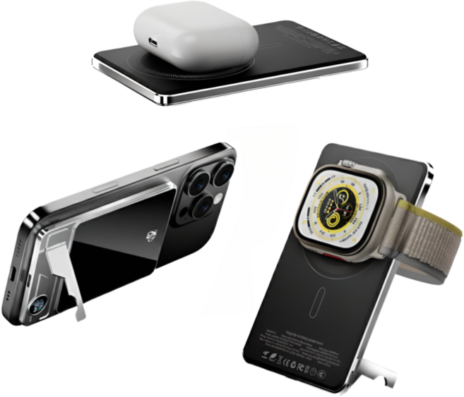 루비크 초슬림 초경량 맥세이프 보조배터리 고속 무선 3 in 1 애플워치 에어팟 충전 0.8cm, 5000mAh, 그레이 티타늄, 1개