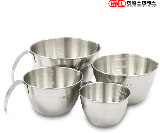 스텐레스304 손잡이형 계량믹싱볼 4종(250+500+750+1200ml) 계량컵, 단품, 1개