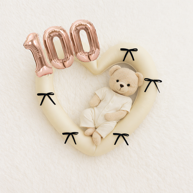 해피제이니 50일 100일 대형 하트풍선 완성리본 세트, 1세트, 크림하트숫자100