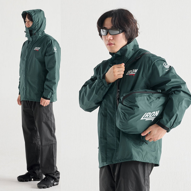 IRON 오토바이 우비 상하세트, 그린