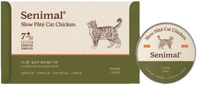 시니멀 슬로우 파테 캣 시니어캣 전용 저속노화 요로배려 노묘 습식 캔, 8개, 30g, 치킨
