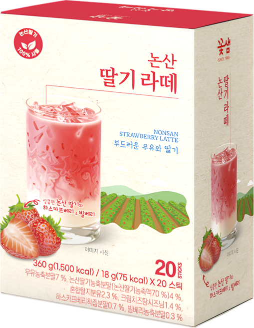 꽃샘 논산딸기 라떼 스틱믹스, 1개, 20개입, 18g