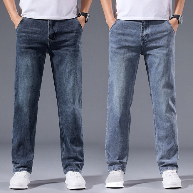 wassup 남자 청바지 여름용 일자핏 와이드팬츠 프리미엄 빅 사이즈 남성 바지