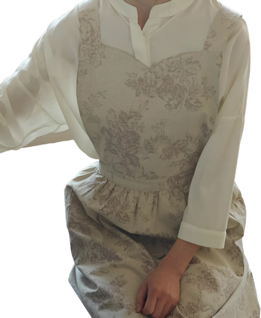 MAMOMA 예쁜 프린트 주방 원피스 앞치마, 1개, 아이보리퍼플