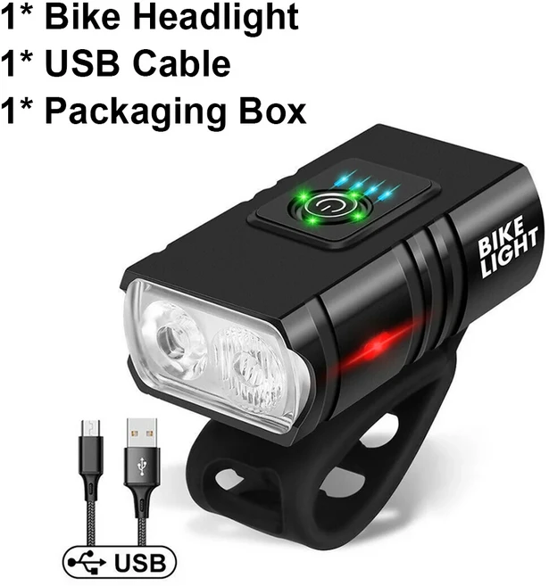 자전거 라이트 2T6 LED 전면 USB 충전식 MTB 산악 램프 1000LM 헤드 손전등 사이클링 액세서리 세트, 02 Headlight Only