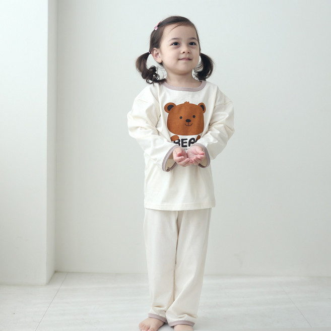 잼베이비 오가닉 9부 잠옷 유아동 파자마 (곰피스) 30수편면 순면 100% 가볍고 편안한 통넓은 유아동 잠옷