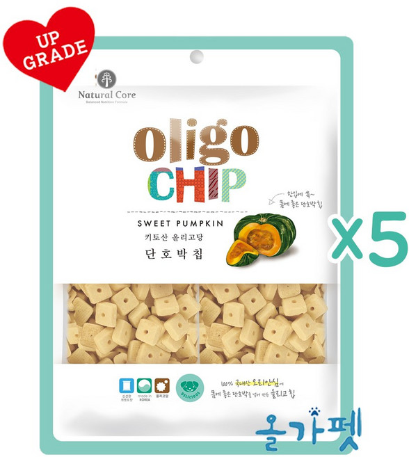 네츄럴코어 올리고칩 강아지간식 + 크래커, 단호박, 250g, 5개