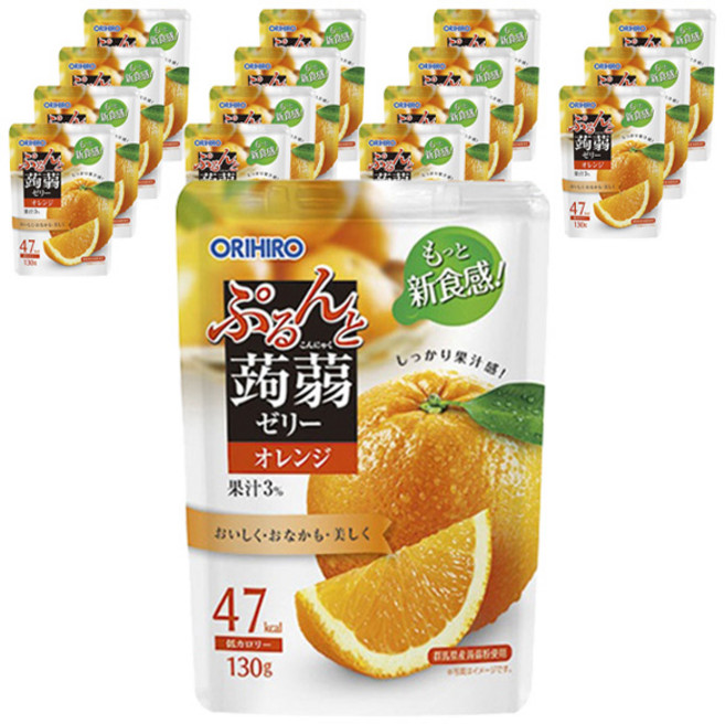 오리히로 탱글 곤약 젤리 오렌지, 16개, 130g
