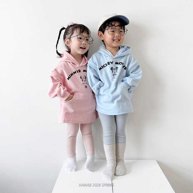 미키 미니 마우스 캐릭터 상하복 세트 유아 후드 티셔츠 스트라이프 레깅스 등원룩 상하세트
