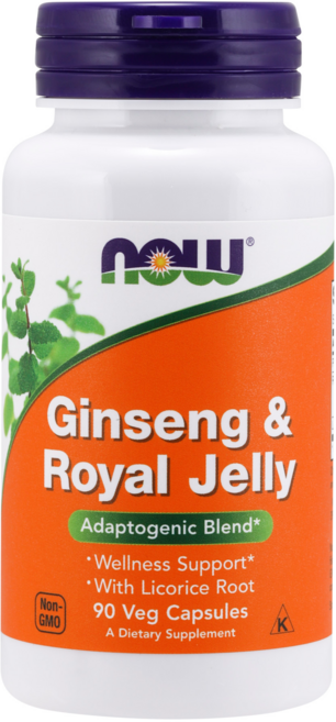 NOW Foods 人蔘&蜂王乳素食膠囊, 90顆, 1罐