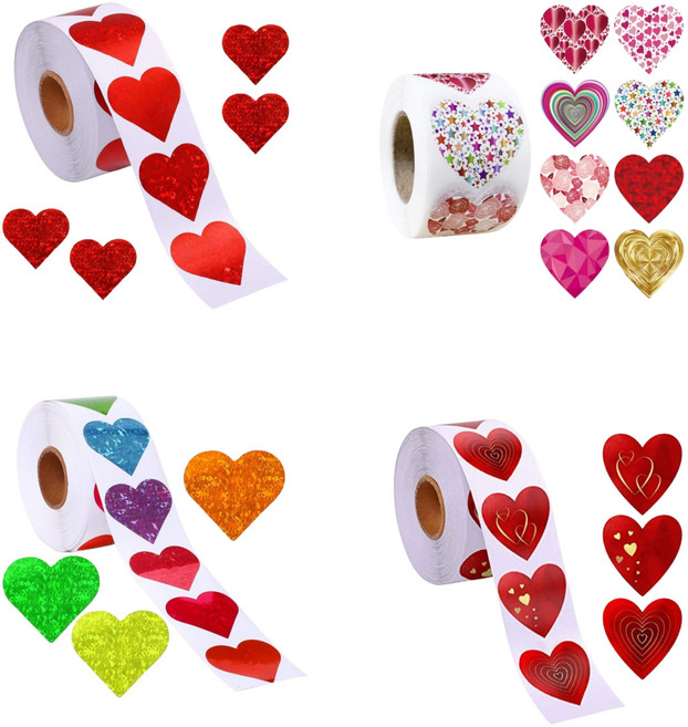 온새솔 반짝이 레인보우 하트 롤스티커 4개, 혼합, 1세트