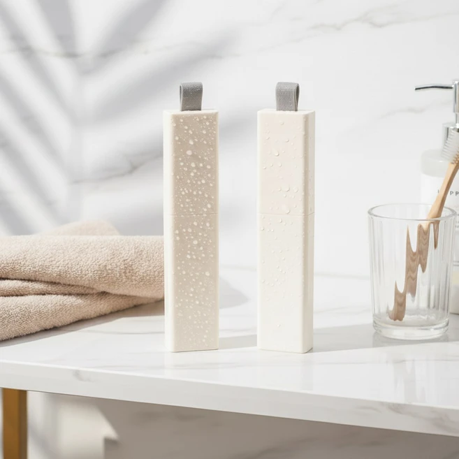 마카롱 루미 휴대용 치약칫솔케이스 1+1 칫솔통 여행용 케이스, 화이트, 화이트 - 쿠팡