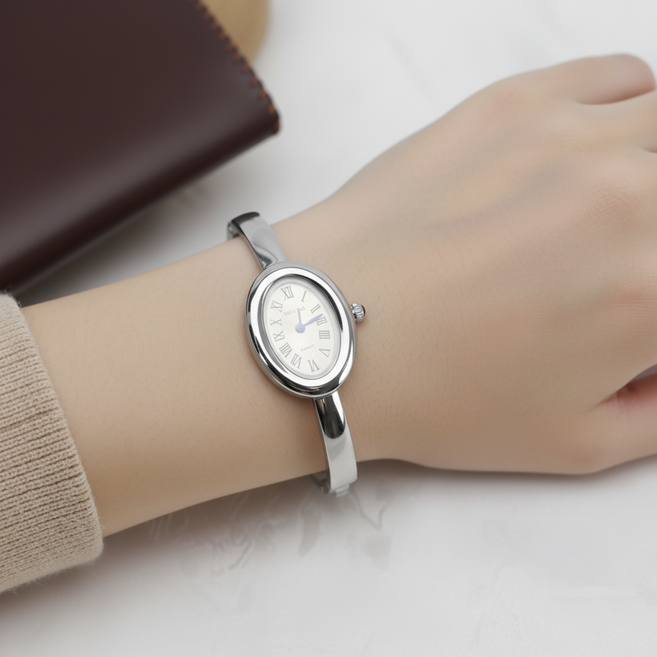 고급 감성 로마숫자 타원형 다이얼 여성 손목시계 2종