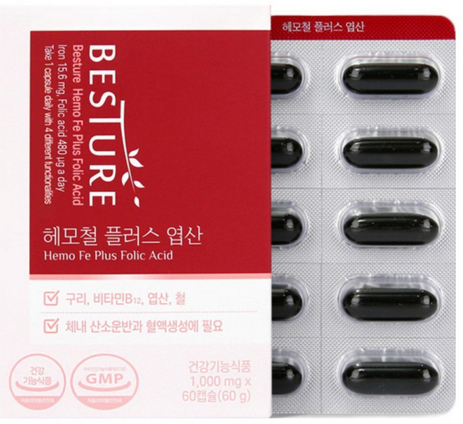 베스처 헤모철 플러스 엽산, 12개, 60g