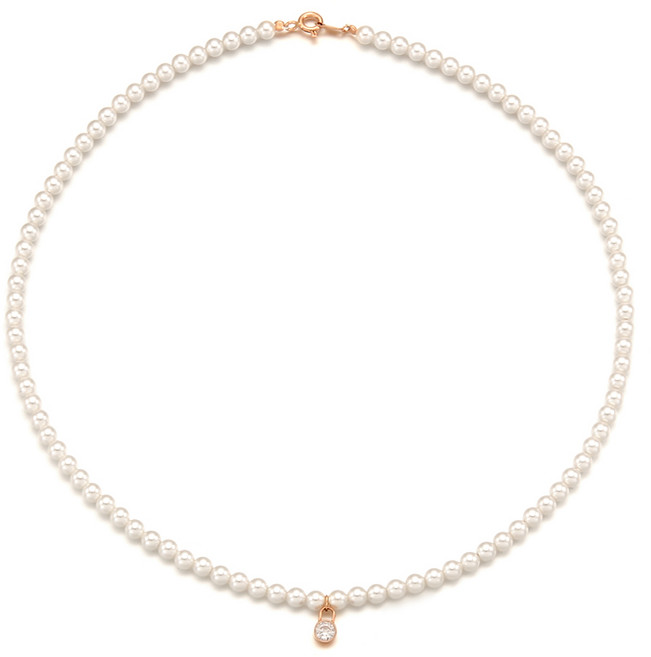 미스폴리 14K Gold 키포인트 스와로브스키 4mm 진주 비드 목걸이