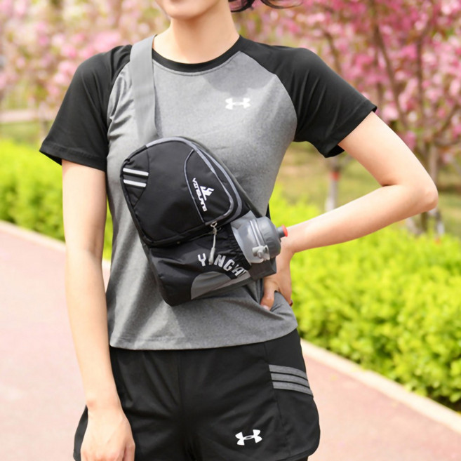 [담앤드솜 스포츠힙색 03] 허리 어깨 방수 스포츠 운동 조깅 핸드폰 파우치 미니 남자 남성 여자 여성 슬링백 초등 러닝 소형 작은 해외 여행용 러닝 물병 웨이스트 백 쌕 가방, 블랙, 1개