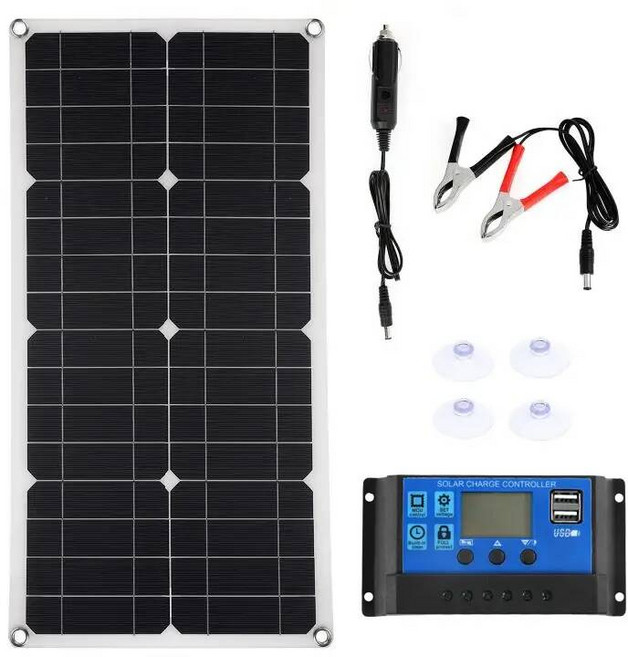 200W 태양 전지 패널 60A 컨트롤러 듀얼 USB 포트 휴대용 충전기 12V 배터리 핸드폰 자동차 요트 캠핑카 조명 야외 충전 태양광 태양열, 3)with 20A controller, 1개