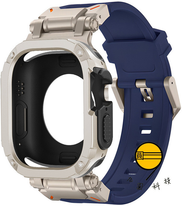 九圓科技 適用於 Apple Watch 運動錶帶 保護殼, 鎧甲鈦藍錶帶+星光鎧甲殼, 1個