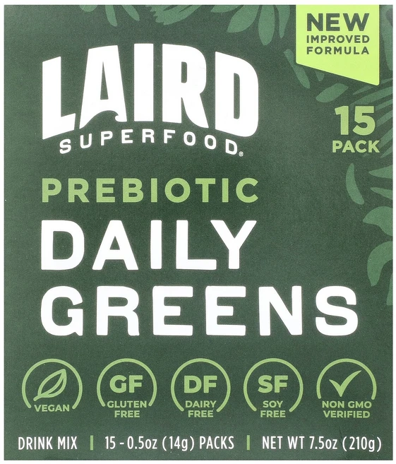 Laird Superfood Prebiotic Daily Greens 15 Packs 0.5 oz 14 g Each, 15 Count - 쿠팡