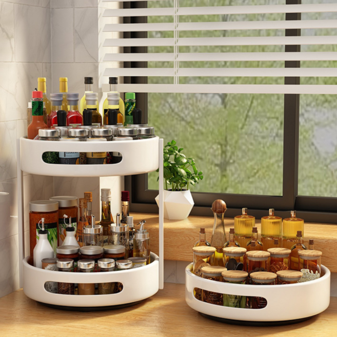 안쏘니 2단 회전 철제 트레이 양념통 소스통 화장품 정리대 수납함, 블랙
