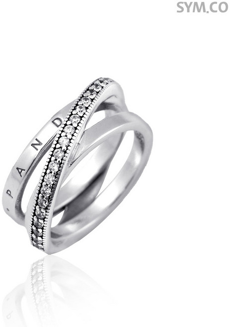 판도라 199057C01 크로스오버 파베 트리플 밴드 여자 실버 반지 d