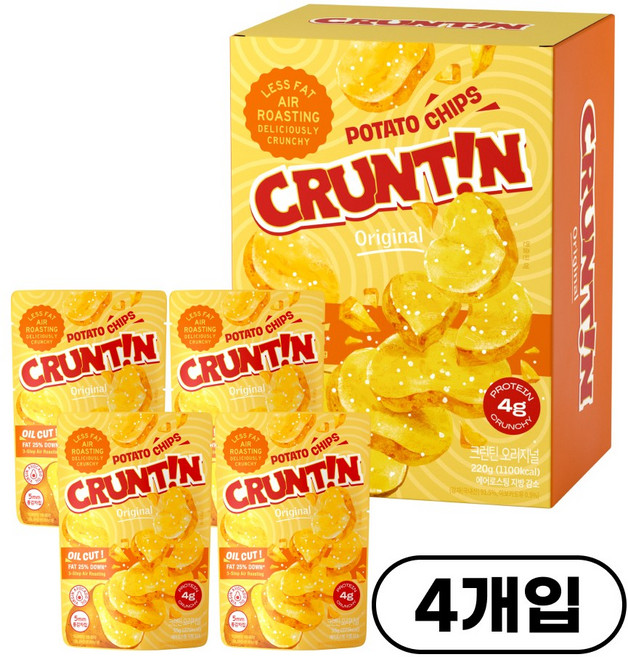 [본사공식몰] 크런틴 프사삭 5mm 통감자칩 오리지널 1박스, 4개, 55g
