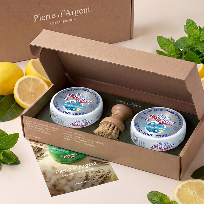 [선물포장] 프리미엄 프랑스 세정제 피에르다르장 기프트세트 (민트레몬2+팟브러쉬), 1세트, 600g