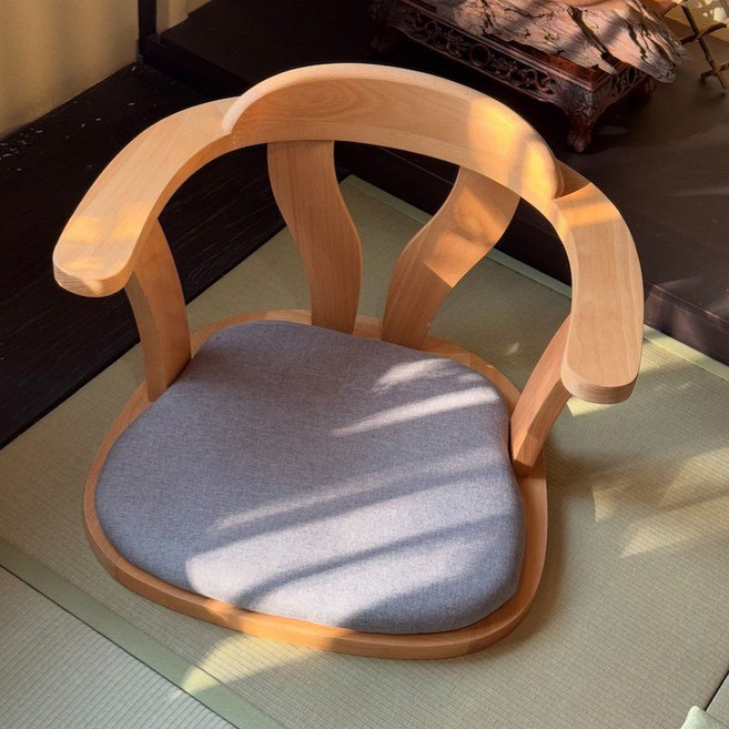 좌식의자 편한 앉은뱅이 1인용 바닥 일식집의자 허리, 1. 원목+ 린넨쿠션