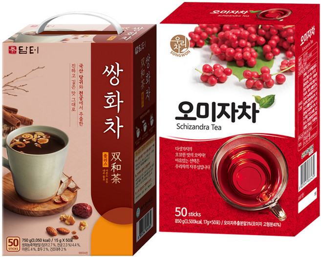 담터 쌍화차 50T +송원 오미자차 50T, 1개