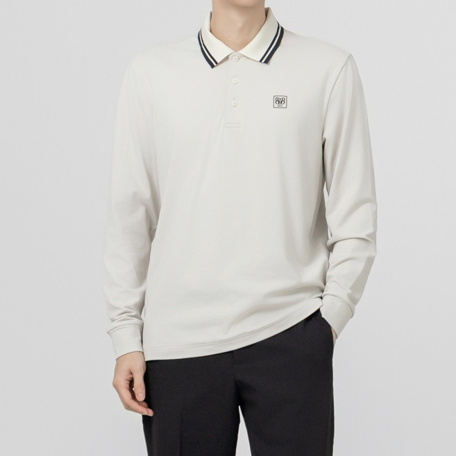 베러투데이 남성 골프웨어 소프트 안기모 배색 라인 카라 솔리드 긴팔 티셔츠