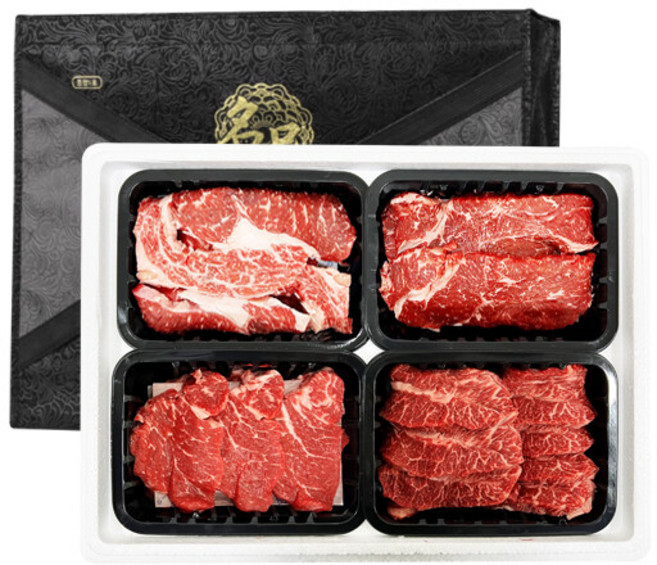 [남도명가] 1++등급 투뿔 한우 구이선물세트 등심250g+채끝250g+갈비살250g+특수부위250g (1Kg/1++등급/냉장), 1개
