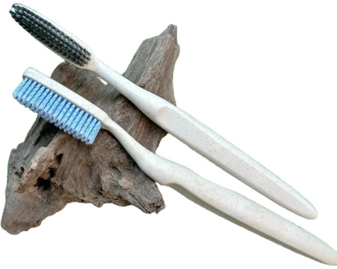 초미세모 왕칫솔모 스파이럴모 업사이클링 칫솔 2개입, 블랙+블루