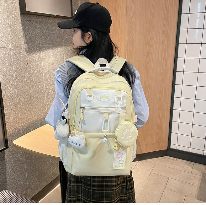 少女可愛書包三到六年級女生初中星星學生揹包大容量初高中雙肩包, 黃色