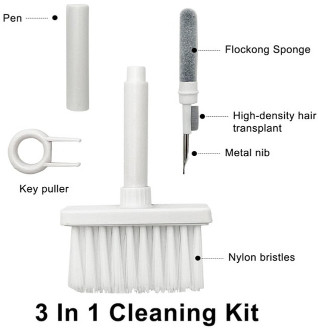 다기능 청소 도구 키보드 카메라 전화 클리너 브러시 이어폰 케이스 청소 도구 클리너 키트, 3in1 화이트, 1개