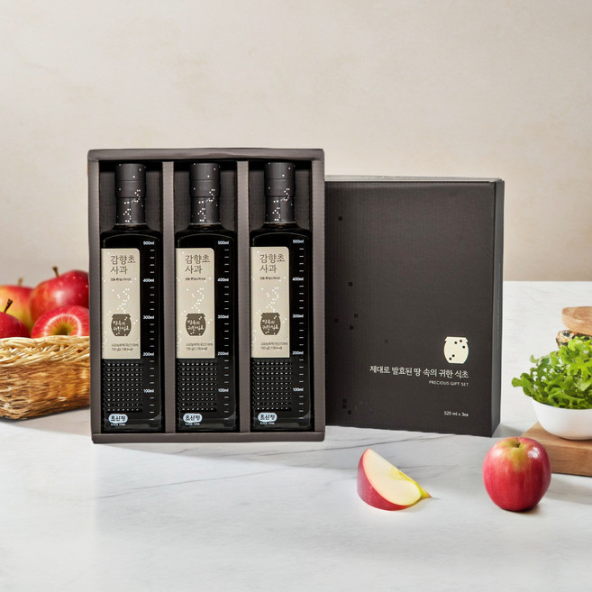 초산정 감향초 사과 한상준 발사믹식초 3병 선물세트, 1박스, 720g