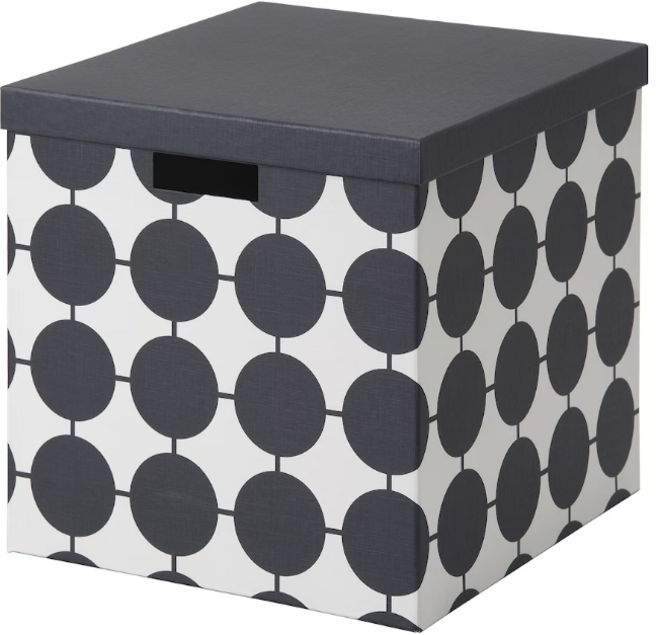 이케아 TJENA 셰나 수납상자+뚜껑, 1개, 블랙/도트