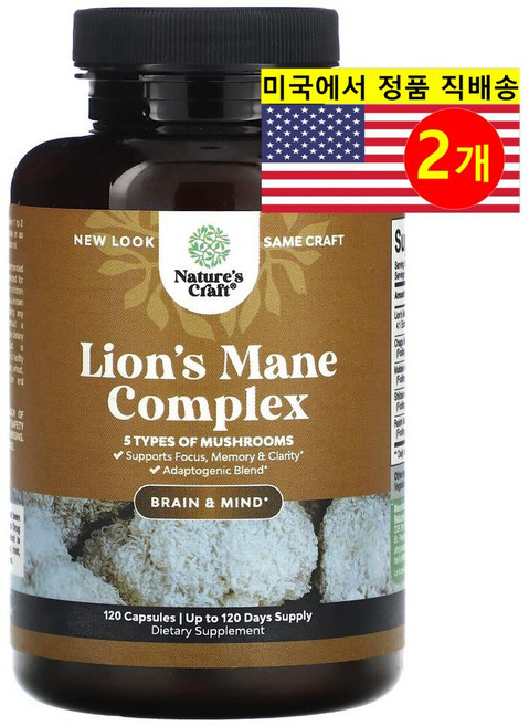 Nature's Craft 사자 갈기 버섯 추출 복합 500mg Lion's Mane Complex, 2개, 120정
