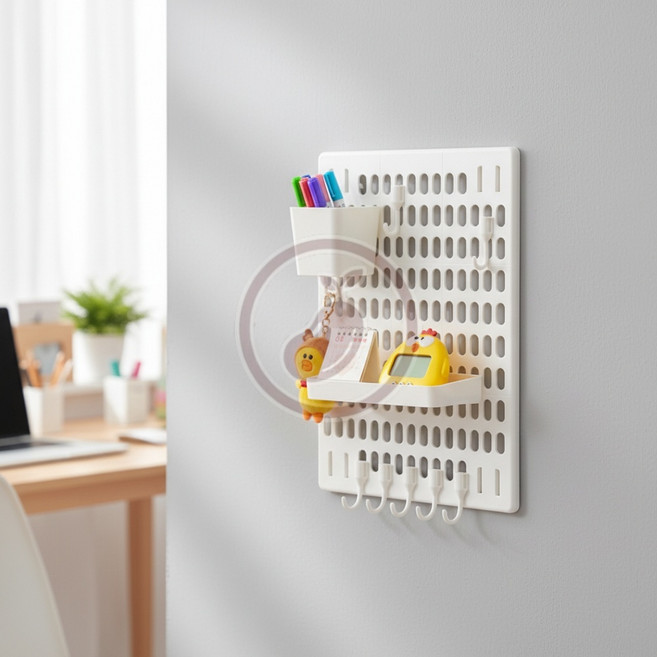 해삐아우라 접착식 페그보드 벽선반 세트 그레이 접착식벽정리, 1개