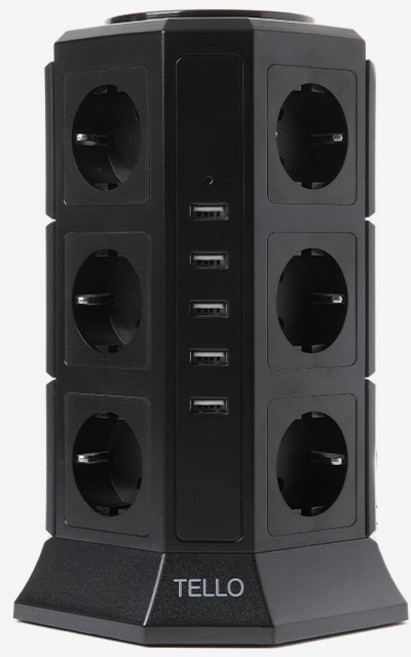 텔로 USB 타워 멀티탭 12구/17구 블랙, 1개