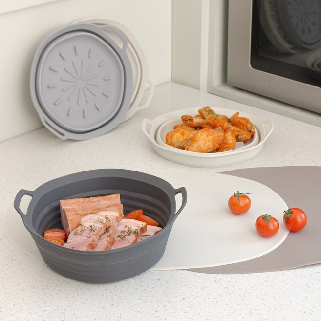 실리샵 국산 플래티넘 실리콘 접이식 에어프라이어 용기 1300ml, 1개, 에어프라이어용기 라이트그레이