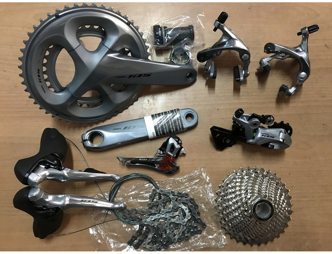 Shimano 105 R7000 銀色 2x11速 公路車套件 (大盤 煞變把 前/後變速器 C夾), 1個, 172.5 FC-R7000 50/34