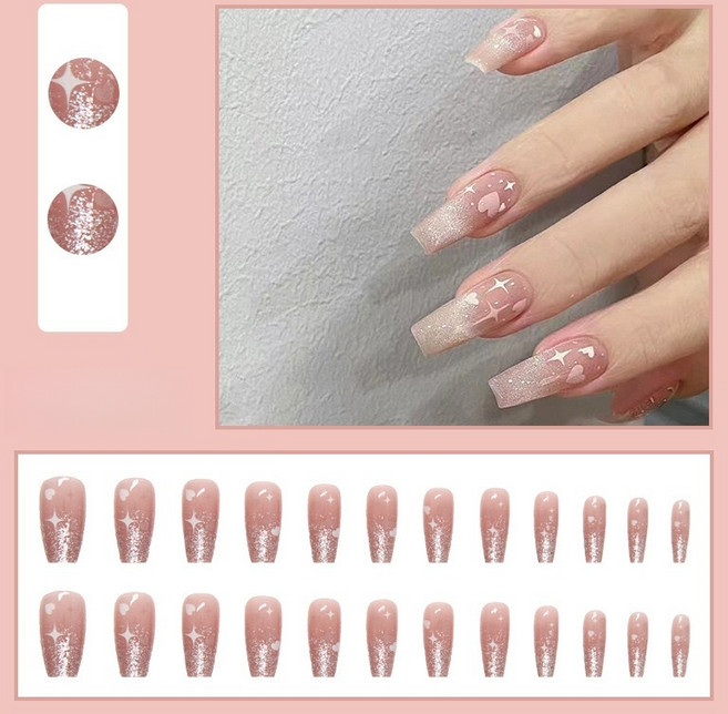 FAINAL SENSE 착용형 인조네일 고급스러운 착용형 인조네일 네일팁 가죽 네일, 1개, 달콤걸 글리터