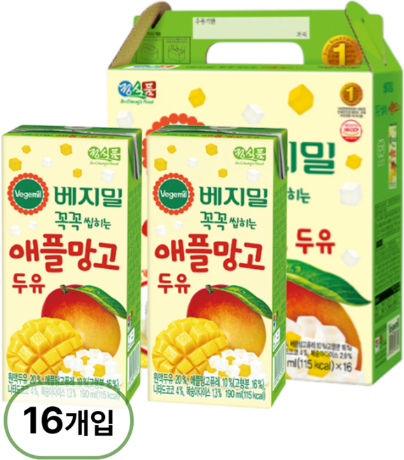 베지밀 꼭꼭 씹히는 애플망고 두유, 190ml, 16개