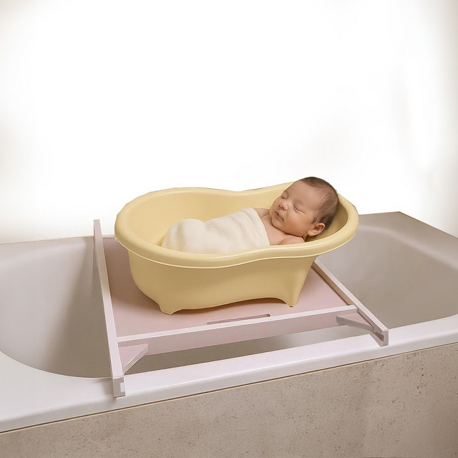 [허리편안] 에르고 신생아 아기욕조 받침대 세트, 아기욕조(크림)+받침대