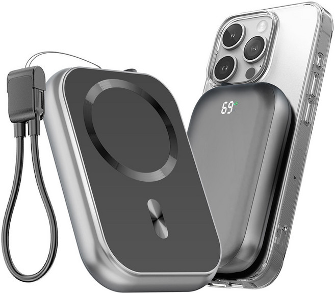 UM2 맥세이프 보조배터리 고속 무선 충전기 애플워치 아이폰 10000mAh 20W PD 충전 스트랩 케이블, 그레이, 보조배터리&PD충전+케이블&맥세이프링 포함