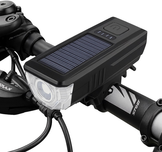 자전거 라이트 후레쉬 전조등 LED 킥보드 벨 전자벨 USB 충전식 태양광 헤드라이트 조명 야간등 안전등, 블랙, 1개