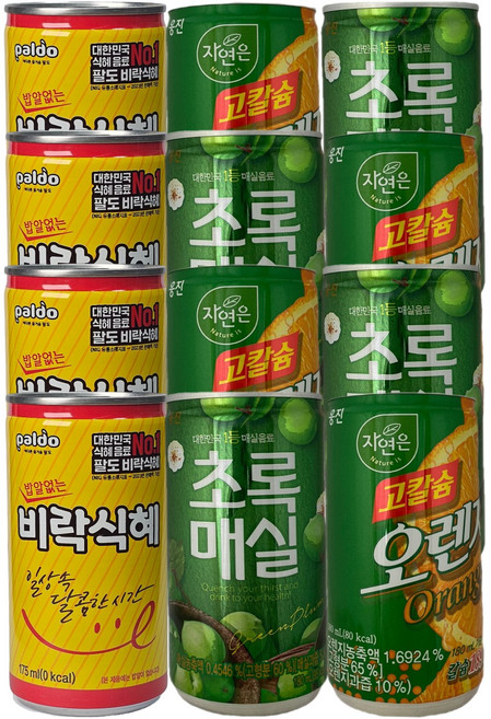 미니캔 음료수 3종 4개씩 (비락식혜+웅진초록매실+웅진고칼슘오렌지), 175ml