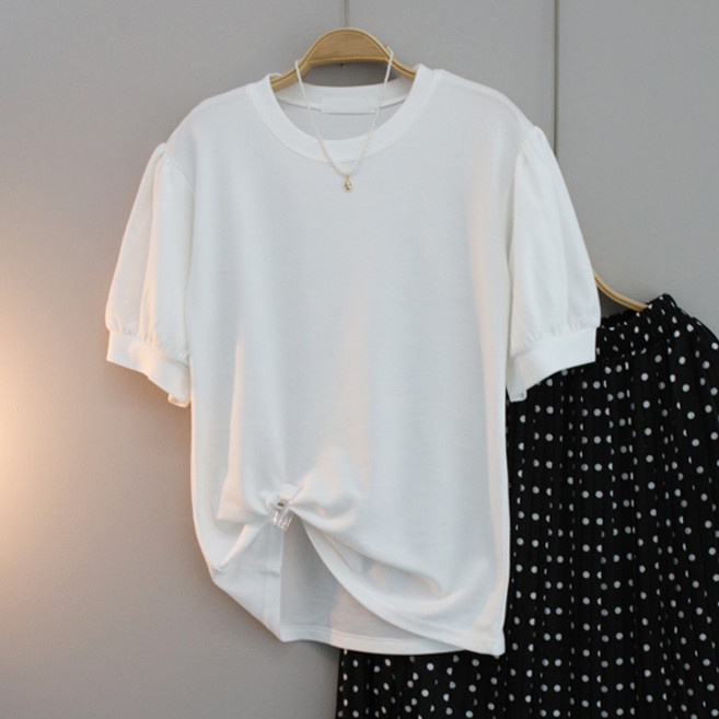 달콩 여성 퍼프소매 티셔츠 어깨셔링 반팔 심플 레이어드룩 국내제작 메이비셔링소매티셔츠